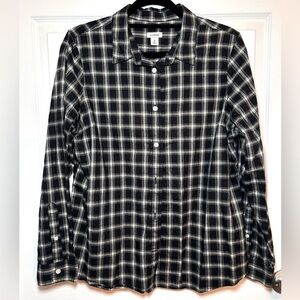 L.L. Bean Scotch Plaid Organic Flannel Shirt- Black/White/ Size Medium